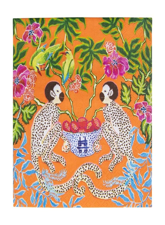 Caspari Monkeys Paper Luncheon Napkins in Orange - 20 Per Package - Image 1